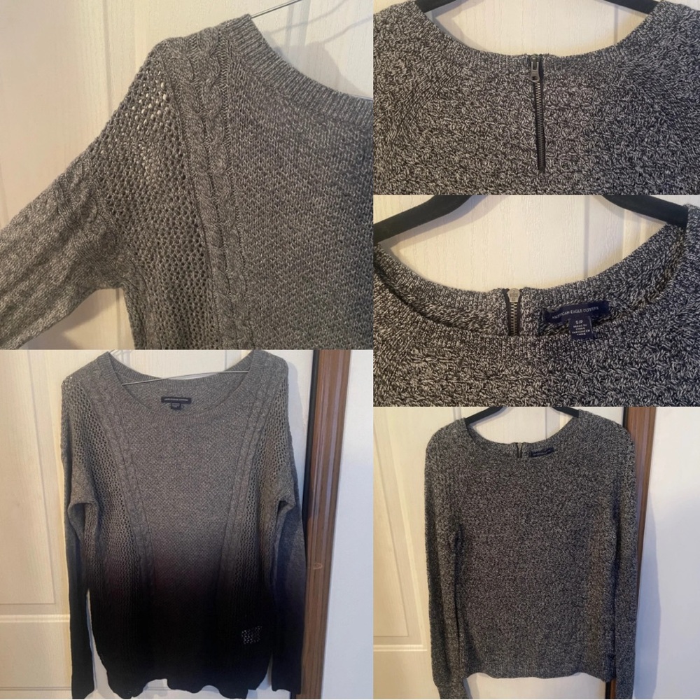 (2for1) 2 American Eagle Sweaters Sz S & XS Heather grey and ombré grey to black